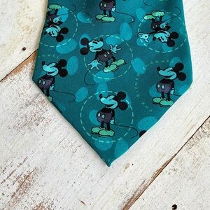 DISNEY CHANNEL Vintage silk neck tie Mickey Mouse cartoon aqua teal RARE 90s EUC